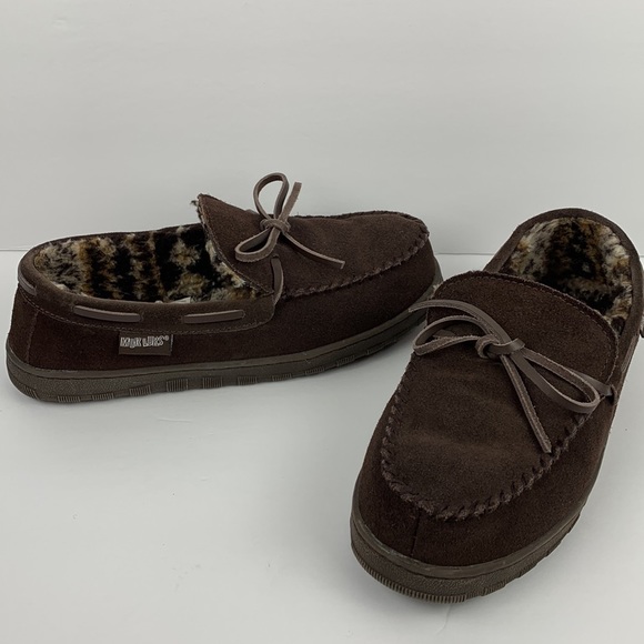 MUK LUKS mens brown cow suede slippers size 11 - Picture 4 of 12